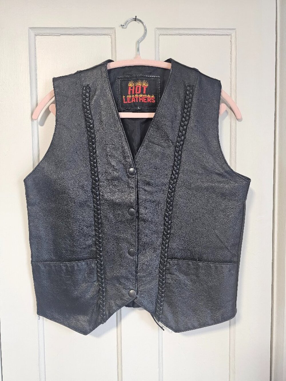 Black Leather Biker Vest | Braided Detail | Y2K Vintage Style | Mens